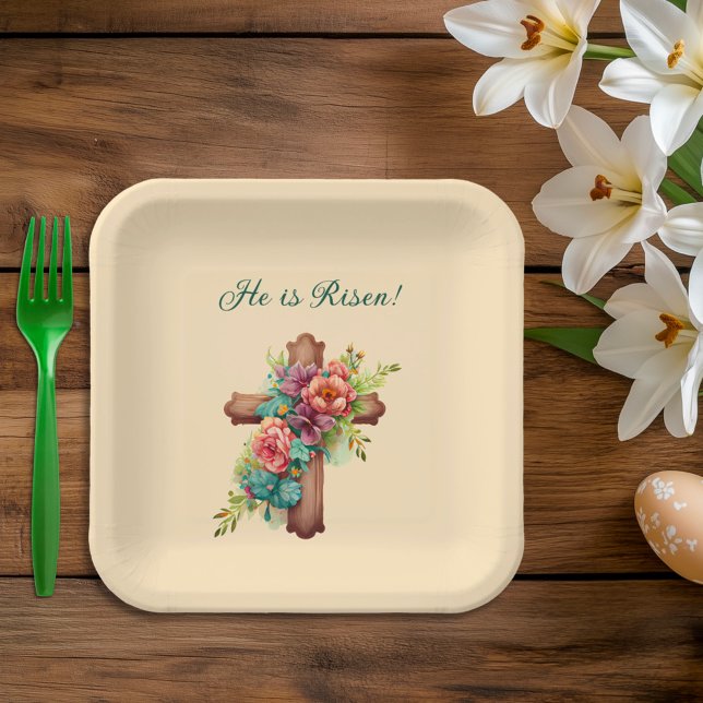 Easter “He is Risen” with customisable interior Paper Plate (Creator Uploaded)
