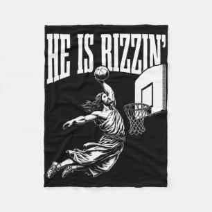 Easter He Is Rizzin Funny Christian Meme Sketll  Fleece Blanket