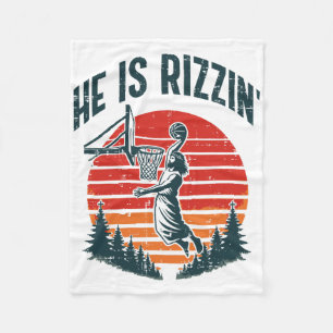 Easter He Is Rizzin Retro Sketll Religious Men Boy Fleece Blanket