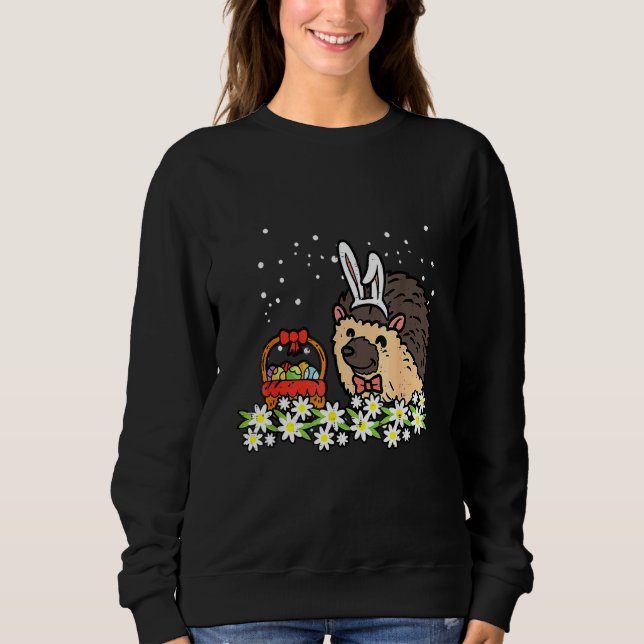 Easter Hedgehog Bunny Eggs On Flowers Cute Women G Sweatshirt (Front)