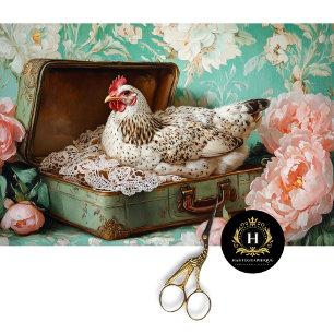 Easter Hen Green Suitcase Floral Lace Decoupage Tissue Paper