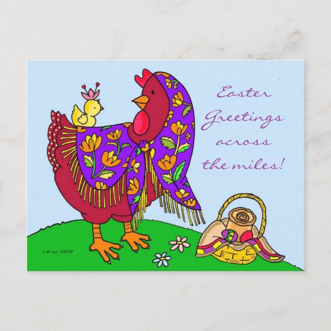 Easter Hen Ukrainian Folk Art by Vera Trembach Holiday Postcard (Front)