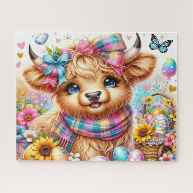 Easter Highland Cow Jigsaw Puzzle (Horizontal)
