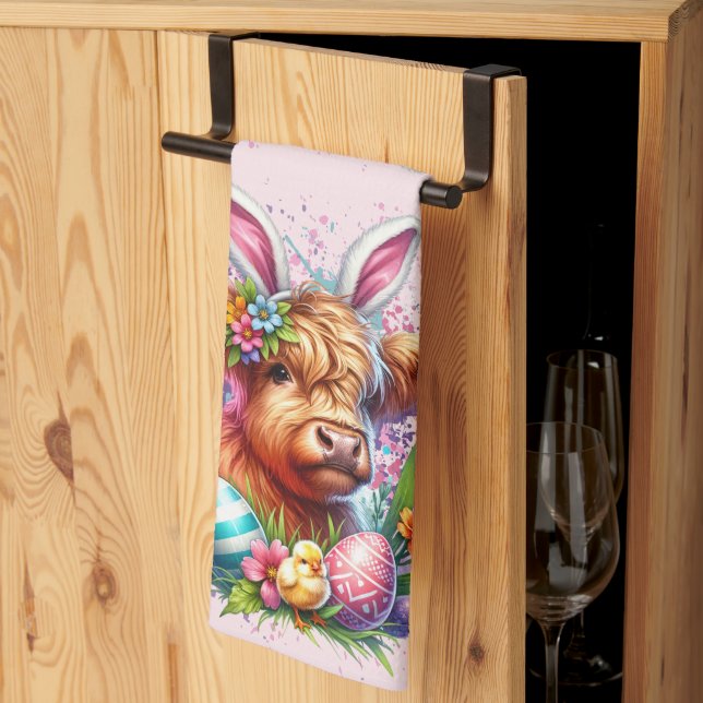 Easter Highland Cow Tea Towel (Thirds Fold)