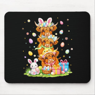 Easter highland cows coquette bow bunny eggs easte mouse pad