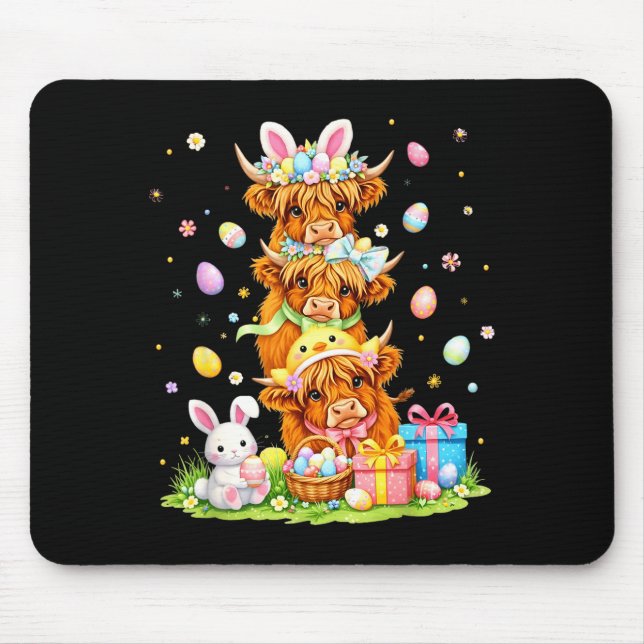 Easter highland cows coquette bow bunny eggs easte mouse pad (Front)