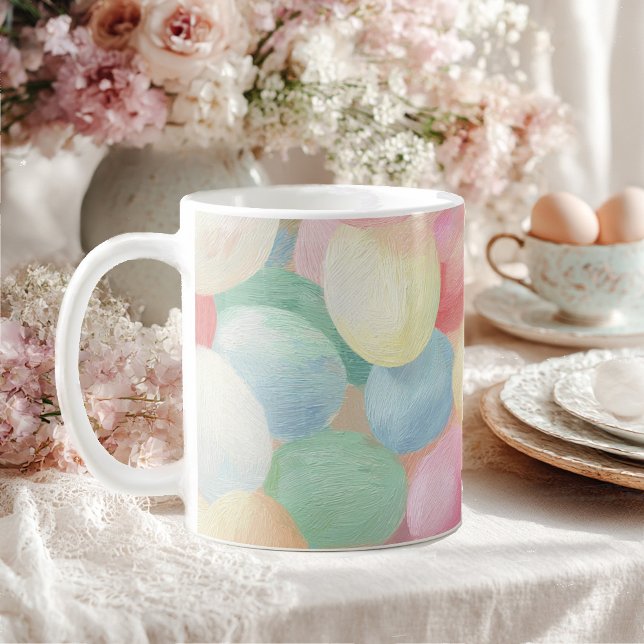 Easter holiday background with coloured eggs coffee mug (Creator Uploaded)