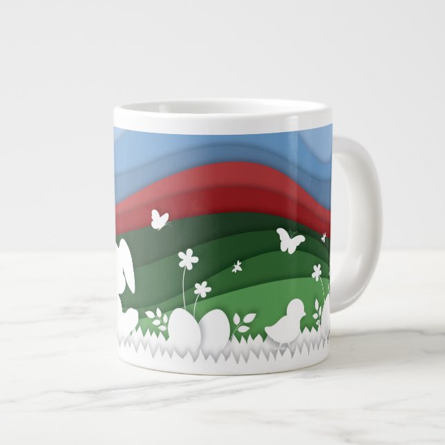 Easter holidays 3d paper animals large coffee mug (Front Right)