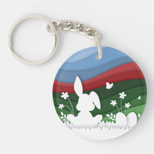 Easter holidays cute cartoon papercut design key ring