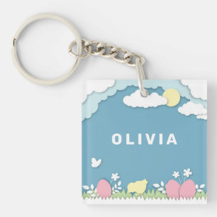 Easter holidays egg hunt in spring nature key ring