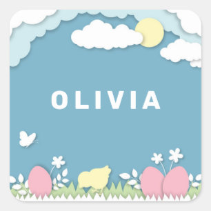 Easter holidays egg hunt in spring nature square sticker