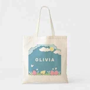 Easter holidays egg hunt in spring nature tote bag