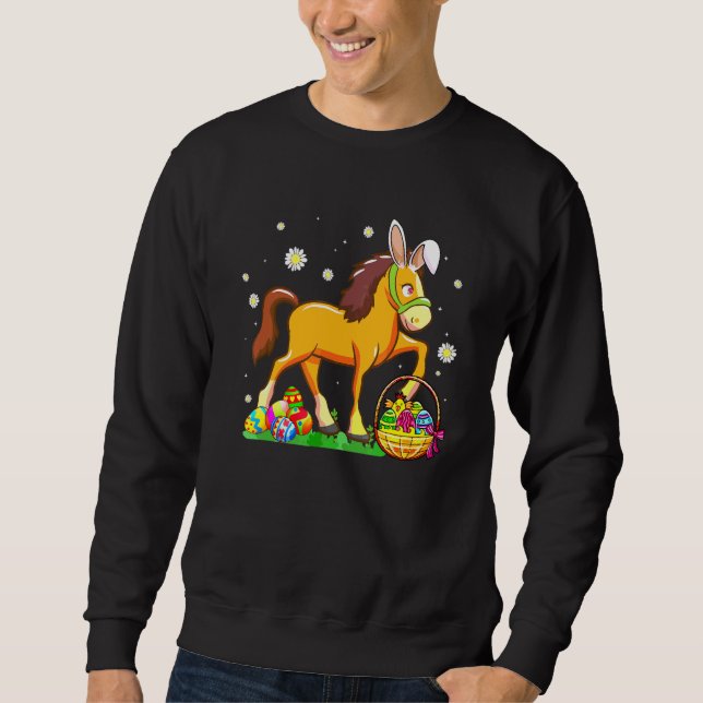 Easter Horse Bunny Ears Eggs Hunting Basket Girls  Sweatshirt (Front)