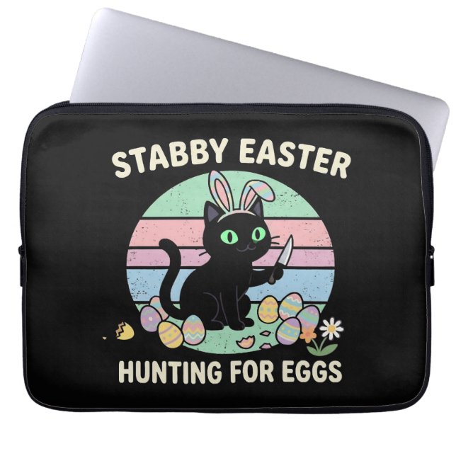 Easter Hunting For Eggs Funny Cat Laptop Sleeve (Front)