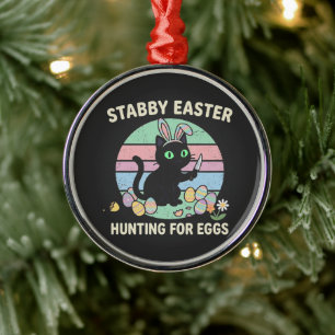 Easter Hunting For Eggs Funny Cat Metal Ornament