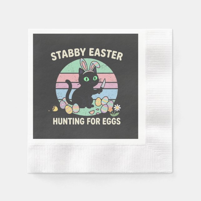 Easter Hunting For Eggs Funny Cat Napkin (Front)