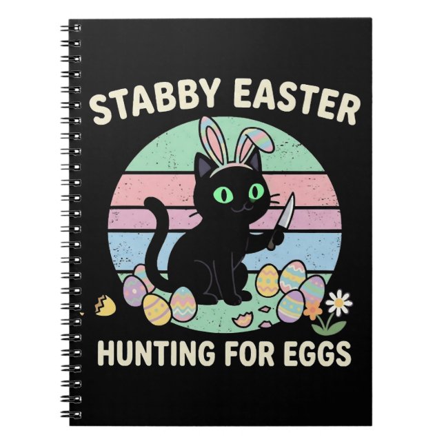 Easter Hunting For Eggs Funny Cat Notebook (Front)