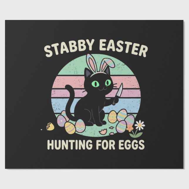 Easter Hunting For Eggs Funny Cat Wrapping Paper (Flat)
