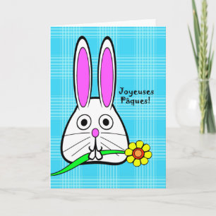 Easter in French, Joyeuses Pâques, Cute Bunny Holiday Card