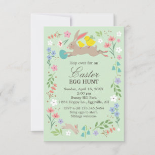 Easter Invitation Bunny with chickens