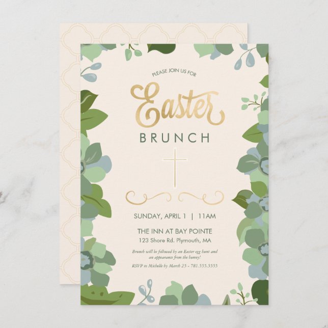 Easter Invitation Card - Floral, Custom, Elegant (Front/Back)