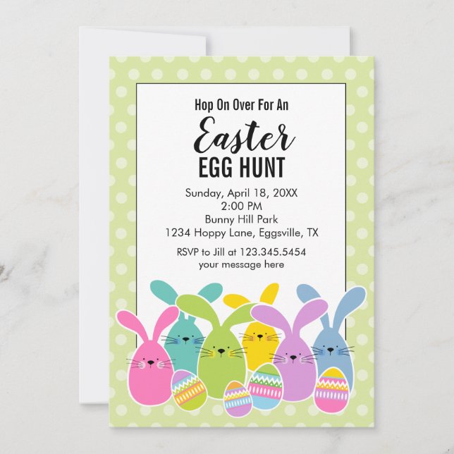 Easter Invitation Egg Hunt Bunnies (Front)