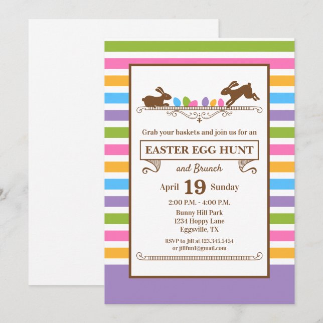 Easter Invitation retro vintage bunnies and eggs (Front/Back)