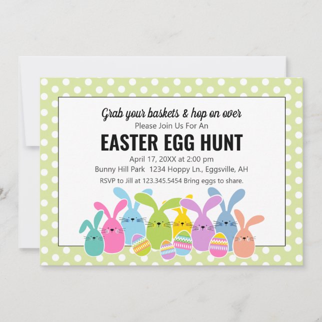 Easter Invitation with a crowd of bunnies Egg Hunt (Front)