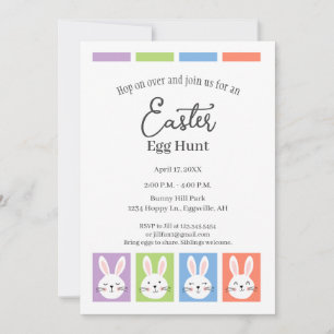 Easter Invitation with bunny squares, egg hunt