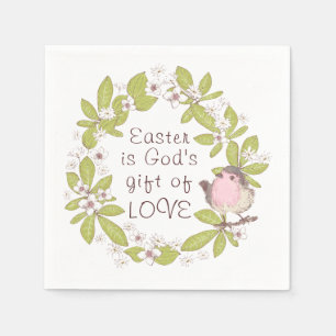 Easter is God's Gift of Love Floral Wreath Bird Napkin