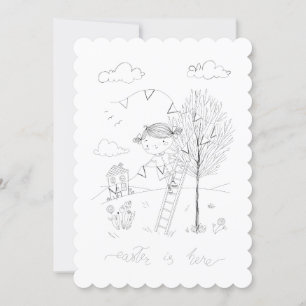Easter Is Here Ink Drawing Holiday Card