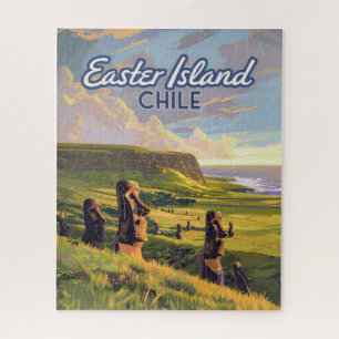 Easter Island Chile Moai Rapa Nui Polynesia Retro Jigsaw Puzzle