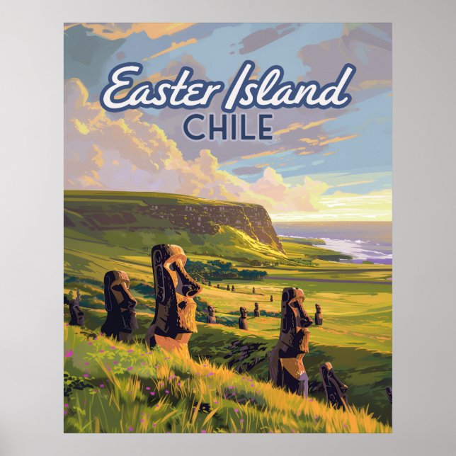 Easter Island Chile Moai Rapa Nui Polynesia Retro Poster (Front)