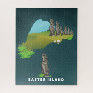 Easter island Illustrated Map travel poster print. Jigsaw Puzzle