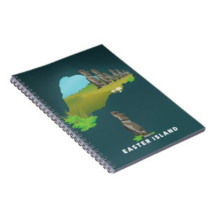 Easter island Illustrated Map travel poster print. Notebook