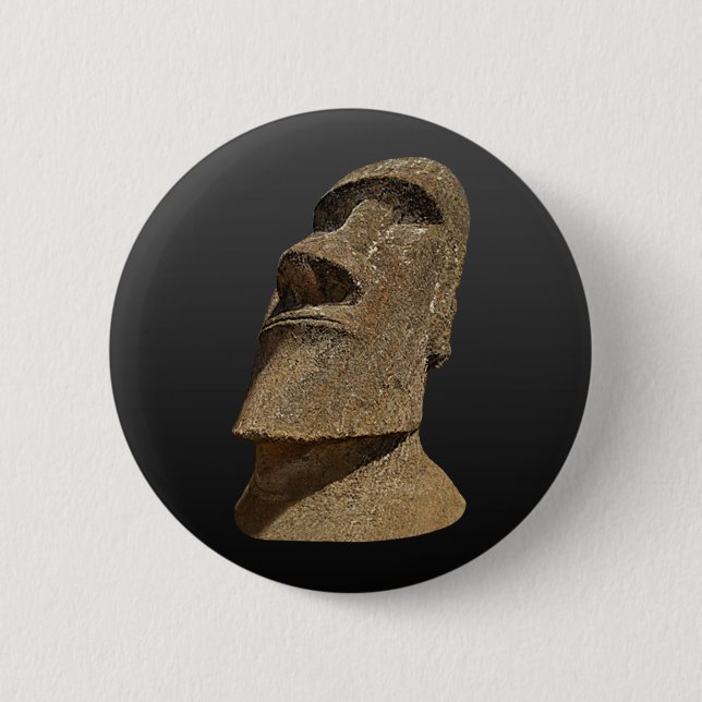Easter Island Moai - Black BG - Round Button (Front)