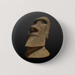 Easter Island Moai - Black BG - Round Button
