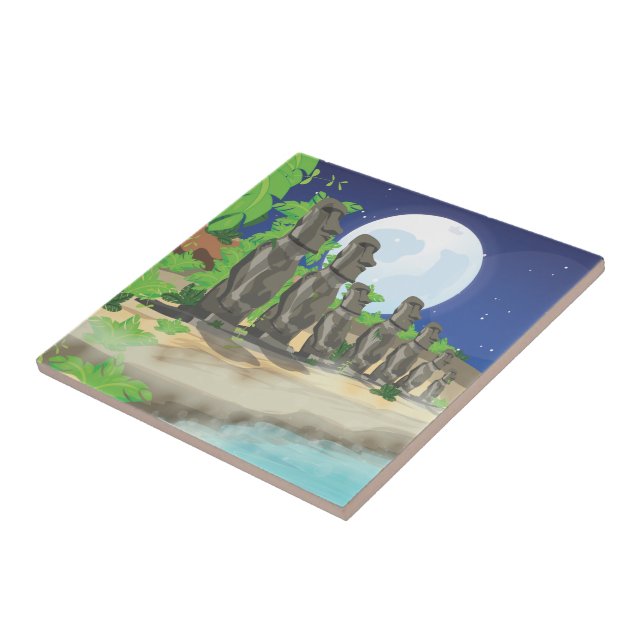 Easter Island Moai Ceramic Tile (Side)