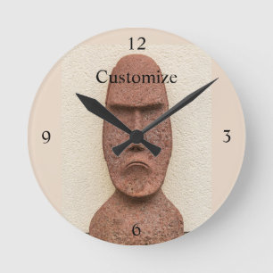 Easter Island Moai Head Thunder_Cove Round Clock