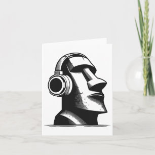 Easter Island Moai Statue Headphones Music Lover F Card