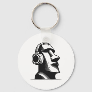 Easter Island Moai Statue Headphones Music Lover F Key Ring
