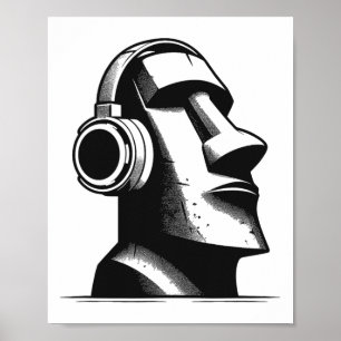 Easter Island Moai Statue Headphones Music Lover F Poster