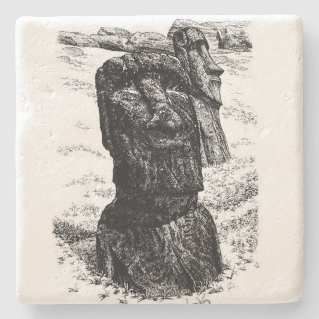 Easter Island moai Stone Coaster (Front)