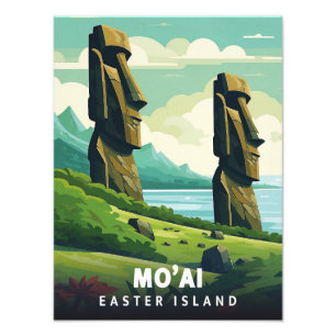 Easter Island - Mo'ai - Vintage Poster