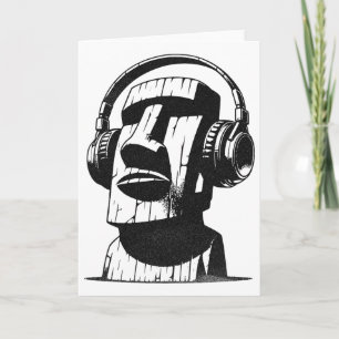 Easter Island Moai With Headphones Card