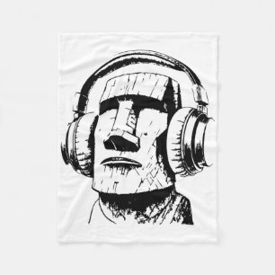 Easter Island Moai With Headphones, Isla De Pascua Fleece Blanket