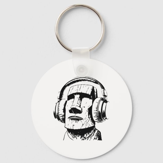 Easter Island Moai With Headphones, Isla De Pascua Key Ring (Front)