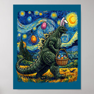 Easter japanese monster bunny ears egg kaiju van poster