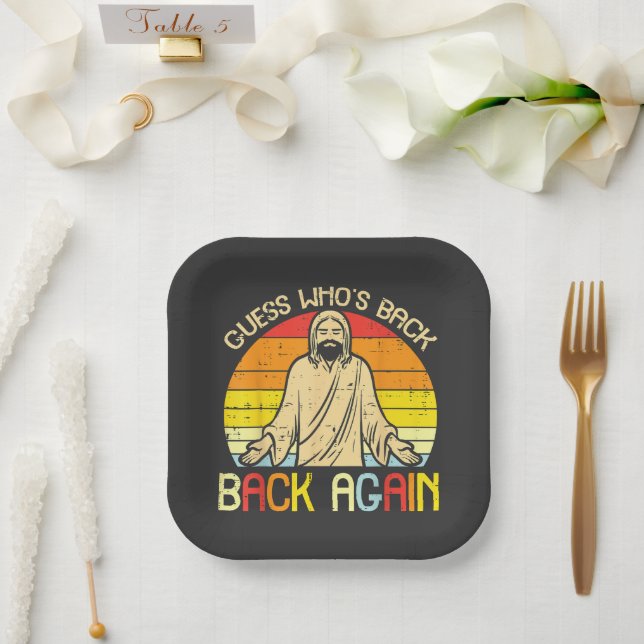 Easter Jesus Guess Whos Back Religious Christian Paper Plate (Wedding)