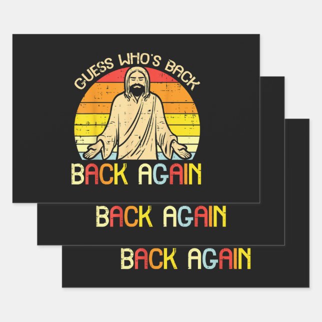 Easter Jesus Guess Whos Back Religious Christian Wrapping Paper Sheet (Set)